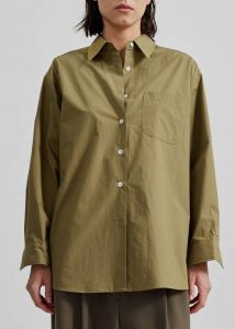 Women Green Tops The Frankie Shop Jody Button Up Shirt - Khaki - Image 4