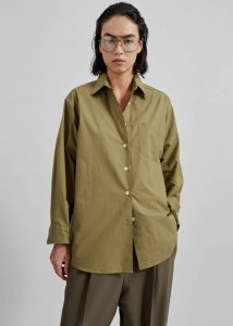 Women Green Tops The Frankie Shop Jody Button Up Shirt - Khaki - Image 5