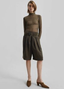 Women Green Tops The Frankie Shop Tulia Long Sleeve Mesh Tee - Khaki - Image 2