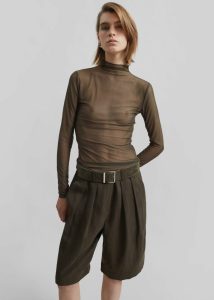 Women Green Tops The Frankie Shop Tulia Long Sleeve Mesh Tee - Khaki - Image 3