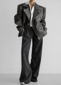 Women Grey The Frankie Shop Chicago Oversized Biker Jacket - Charcoal Outerwear