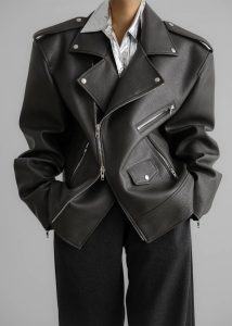 Women Grey The Frankie Shop Chicago Oversized Biker Jacket - Charcoal Outerwear - Image 3