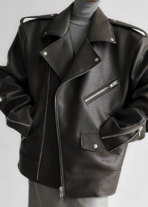 Women Grey The Frankie Shop Chicago Oversized Biker Jacket - Charcoal Outerwear - Image 4