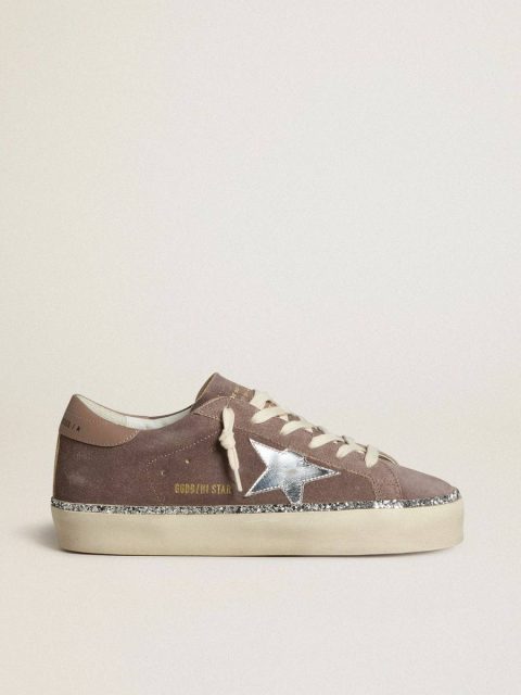Women Hi Star In Suede With Silver Leather Star And Leather Heel Tab Golden Goose Hi Star