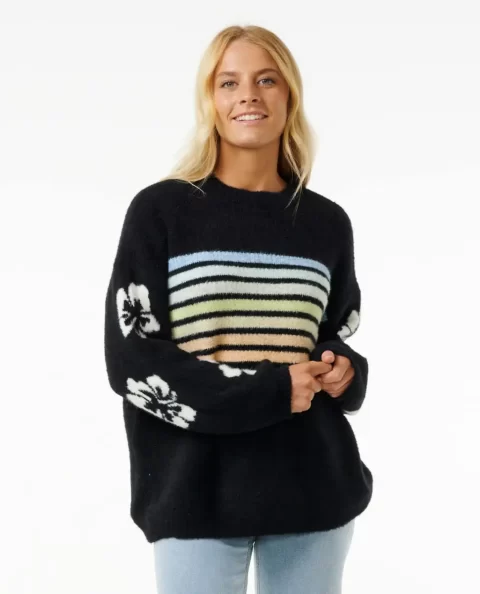 Women High Tide Hibiscus Stripe Crew Sweaters Rip Curl