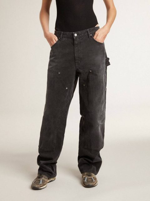 Women Jeans & Pants Black Golden Goose Women's Distressed Black Cotton Jeans With Front Patches - Image 2