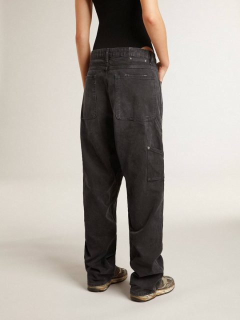 Women Jeans & Pants Black Golden Goose Women's Distressed Black Cotton Jeans With Front Patches - Image 4