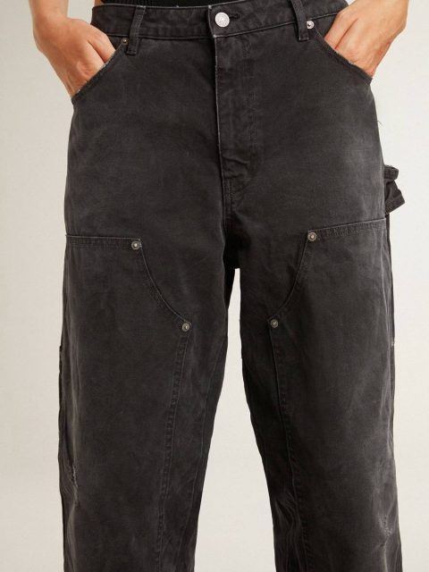 Women Jeans & Pants Black Golden Goose Women's Distressed Black Cotton Jeans With Front Patches - Image 5