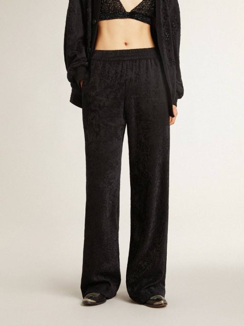 Women Jeans & Pants Golden Goose Women's Black Joggers With A Tone-On-Tone Toile De Jouy Print Black - Image 2