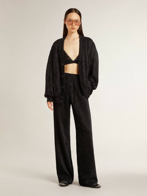 Women Jeans & Pants Golden Goose Women's Black Joggers With A Tone-On-Tone Toile De Jouy Print Black - Image 3