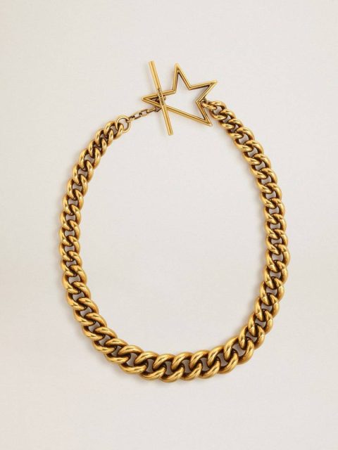 Women Jewelry Golden Goose Antique Gold Necklace In Antique Gold Decreasing Chain With Star-Shaped Clasp