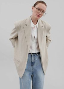 Women Keenan Linen Oversized Blazer - Sand Beige The Frankie Shop Outerwear - Image 2