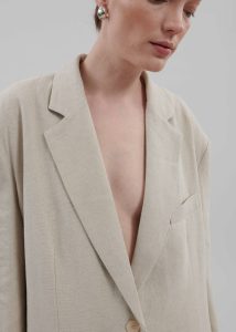 Women Keenan Linen Oversized Blazer - Sand Beige The Frankie Shop Outerwear - Image 3