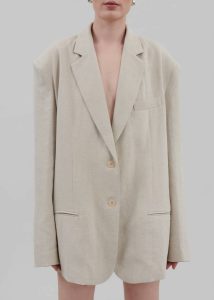 Women Keenan Linen Oversized Blazer - Sand Beige The Frankie Shop Outerwear - Image 5