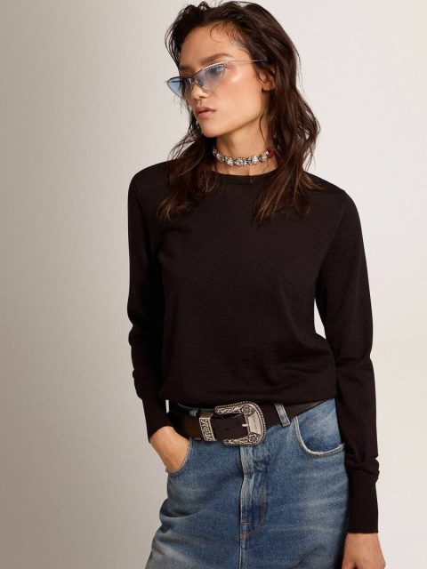 Women Knitwear Women's Round-Neck Sweater In Black Wool Golden Goose Black - Image 2