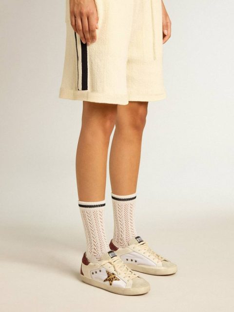 Women Long Ribbed Socks In Vintage White With Black Stripe Socks Golden Goose - Image 3
