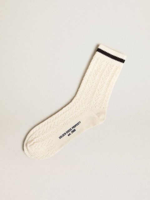 Women Long Ribbed Socks In Vintage White With Black Stripe Socks Golden Goose