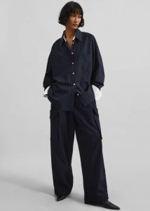 Women Lorna Shirt - Navy/White Pinstripe Tops The Frankie Shop Blue - Image 2