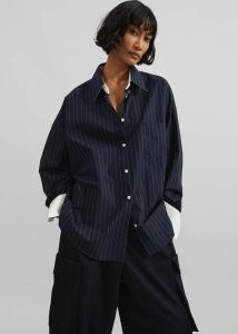 Women Lorna Shirt - Navy/White Pinstripe Tops The Frankie Shop Blue