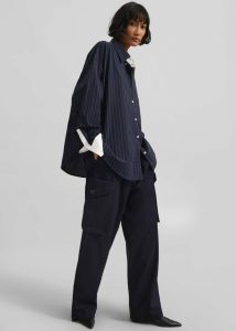 Women Lorna Shirt - Navy/White Pinstripe Tops The Frankie Shop Blue - Image 4