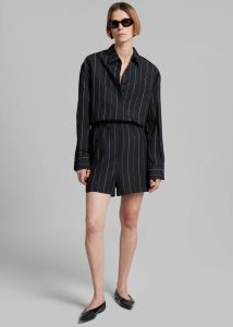 Women Lui Boxer Shorts - Black/Beige Stripe The Frankie Shop Black Bottoms - Image 3