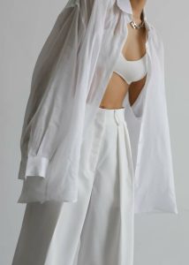 Women Marlow Oversized Linen Shirt - White White The Frankie Shop Tops - Image 4