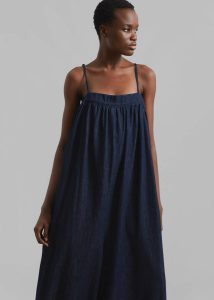 Women Maude Denim Jumpsuit - Raw Wash The Frankie Shop Jumpsuits Blue - Image 2