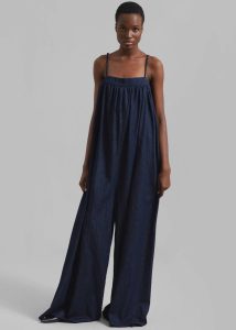 Women Maude Denim Jumpsuit - Raw Wash The Frankie Shop Jumpsuits Blue - Image 3