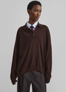 Women Meriel Wool Polo Sweater - Chocolate Plum Knitwear Brown The Frankie Shop - Image 2