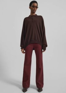 Women Meriel Wool Polo Sweater - Chocolate Plum Knitwear Brown The Frankie Shop