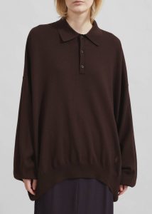 Women Meriel Wool Polo Sweater - Chocolate Plum Knitwear Brown The Frankie Shop - Image 5