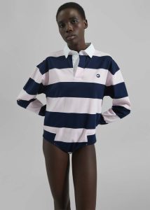 Women Multi Tops The Frankie Shop Coperni Striped Long Sleeve Polo Body - Pink/Blue - Image 2