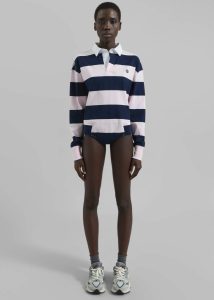 Women Multi Tops The Frankie Shop Coperni Striped Long Sleeve Polo Body - Pink/Blue - Image 3