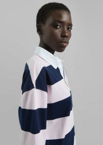 Women Multi Tops The Frankie Shop Coperni Striped Long Sleeve Polo Body - Pink/Blue - Image 4