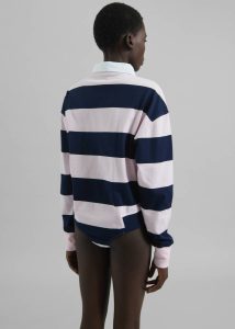 Women Multi Tops The Frankie Shop Coperni Striped Long Sleeve Polo Body - Pink/Blue - Image 5