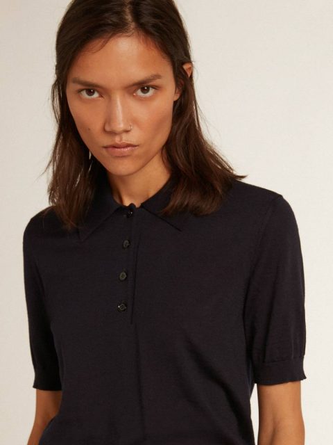 Women Navy Blue Golden Goose Women’s Polo Shirt In Navy-Blue Merino Wool T-Shirts & Tops - Image 2