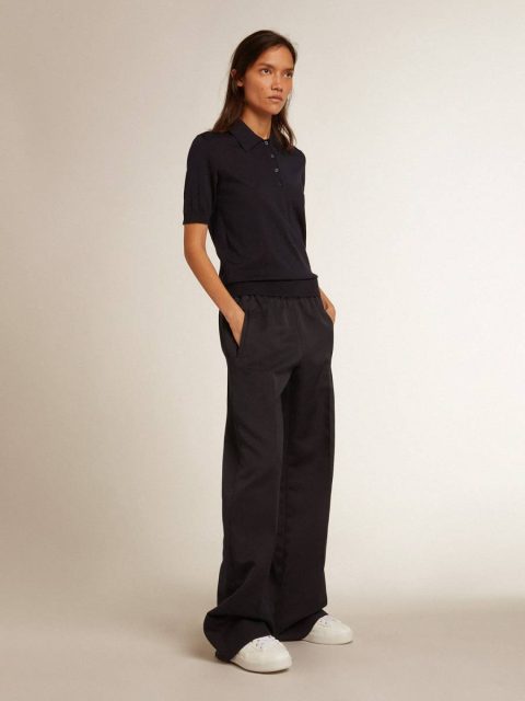 Women Navy Blue Golden Goose Women’s Polo Shirt In Navy-Blue Merino Wool T-Shirts & Tops - Image 3