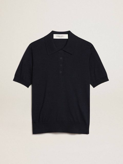Women Navy Blue Golden Goose Women’s Polo Shirt In Navy-Blue Merino Wool T-Shirts & Tops