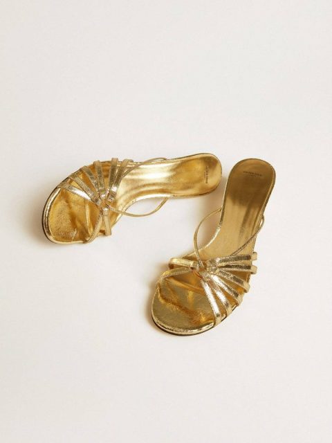 Women Nico Kitten Heel Sandals In Metallic Gold Leather Golden Goose Sandals - Image 2