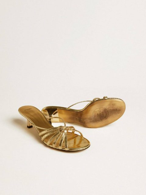 Women Nico Kitten Heel Sandals In Metallic Gold Leather Golden Goose Sandals - Image 4