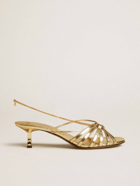 Women Nico Kitten Heel Sandals In Metallic Gold Leather Golden Goose Sandals