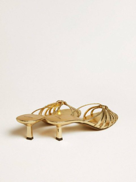 Women Nico Kitten Heel Sandals In Metallic Gold Leather Golden Goose Sandals - Image 5