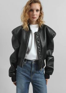 Women Outerwear Black The Frankie Shop Glane Faux Leather Bomber Jacket - Black