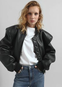 Women Outerwear Black The Frankie Shop Glane Faux Leather Bomber Jacket - Black - Image 5
