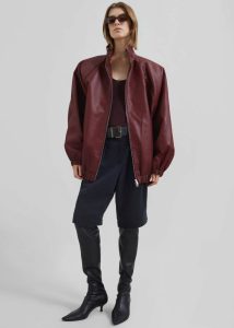Women Outerwear Red The Frankie Shop Senta Faux Leather Bomber - Burgundy - Image 2