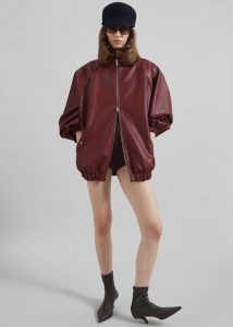 Women Outerwear Red The Frankie Shop Senta Faux Leather Bomber - Burgundy - Image 4