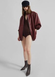 Women Outerwear Red The Frankie Shop Senta Faux Leather Bomber - Burgundy - Image 5
