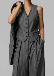 Women Outerwear The Frankie Shop Grey Holland Suit Vest - Charcoal/White Pinstripe - Image 2