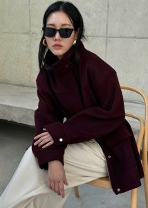 Women Outerwear The Frankie Shop Holbeck Field Wool Jacket - Burgundy Red - Image 2