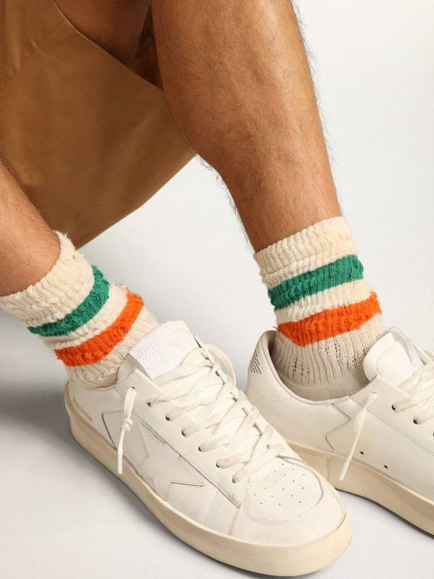 Women Papyrus White Socks Distressed-Finish White Socks With Green And Orange Stripes Golden Goose - Image 4